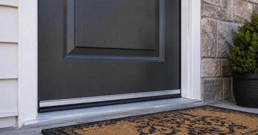 technician replacing worn door weatherstripping in Downsview, North York home