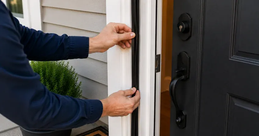 technician performing light test on door seal in Pleasant View, North York