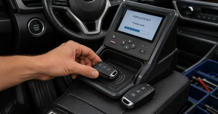 technician cloning a transponder chip key in Downsview, North York