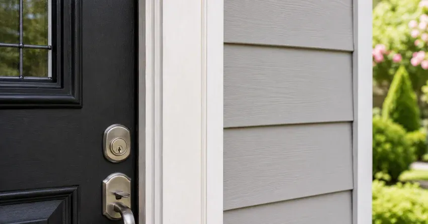 technician inspecting door jamb behind cracked casing in Downsview, North York home