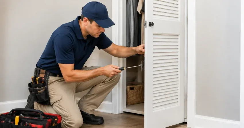 technician repairing doorbell button and wiring in North York