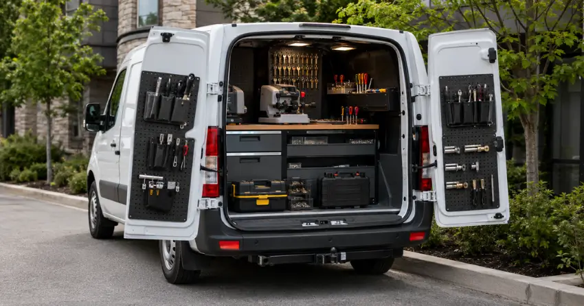 mobile locksmith service vehicle equipped with tools in North York