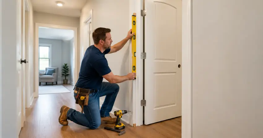 technician installing a pre-hung interior door in a home hallway Downsview, North York