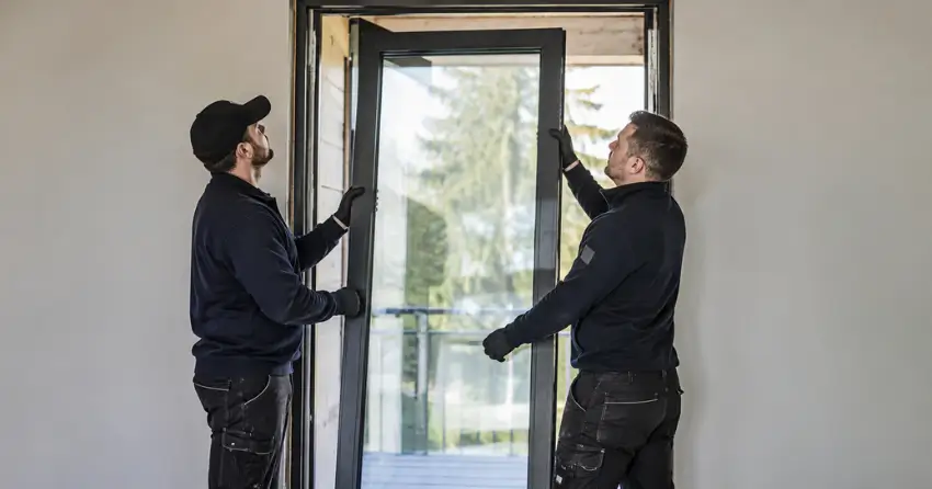 new glass panel being fitted into door frame in Downsview, North York