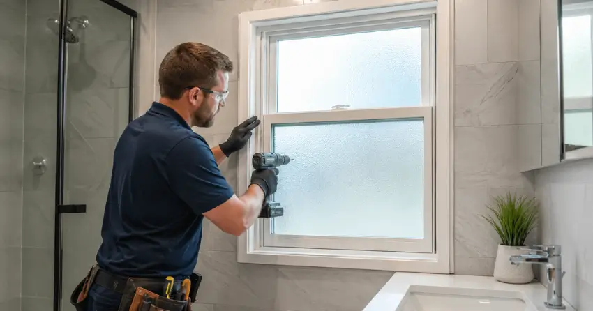 frosted glass installation bathroom window in Pleasant View, North York