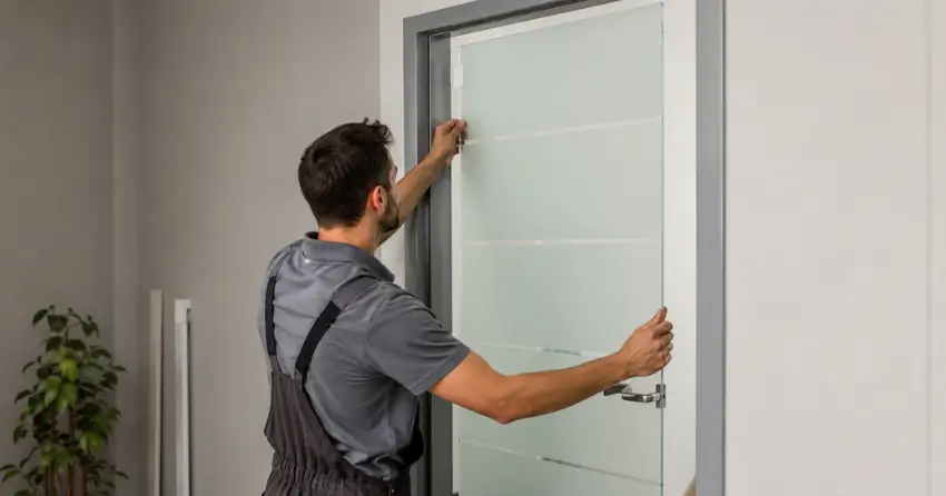 frosted glass interior door panel installation in Pleasant View, North York
