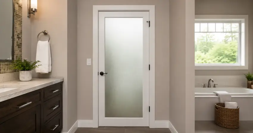frosted glass panel bathroom door installed in a Downsview, North York home