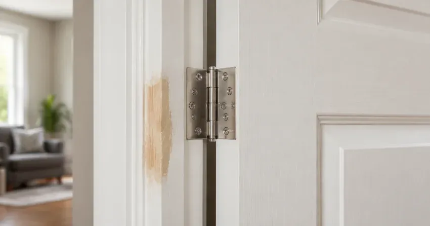 technician checking a warped door against a straightedge in Downsview, North York