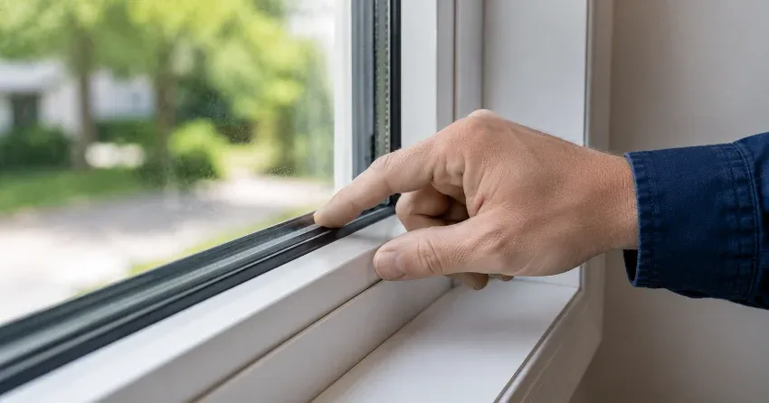 technician inspecting window glass seal in Bridle Path, North York