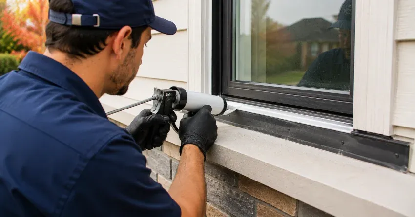 technician inspecting window flashing for leak source in North York